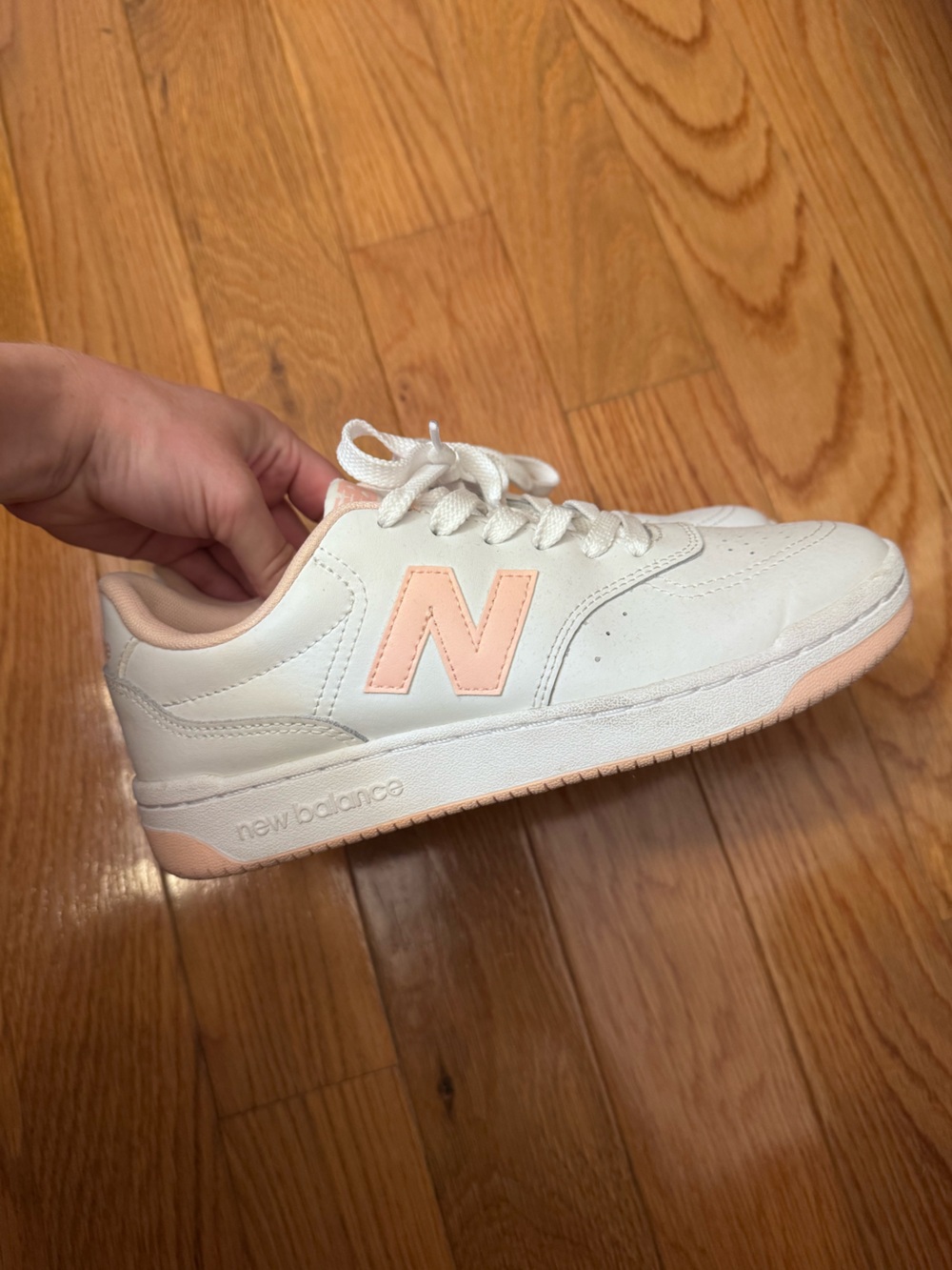 New Balance White & Light Pink Sneakers